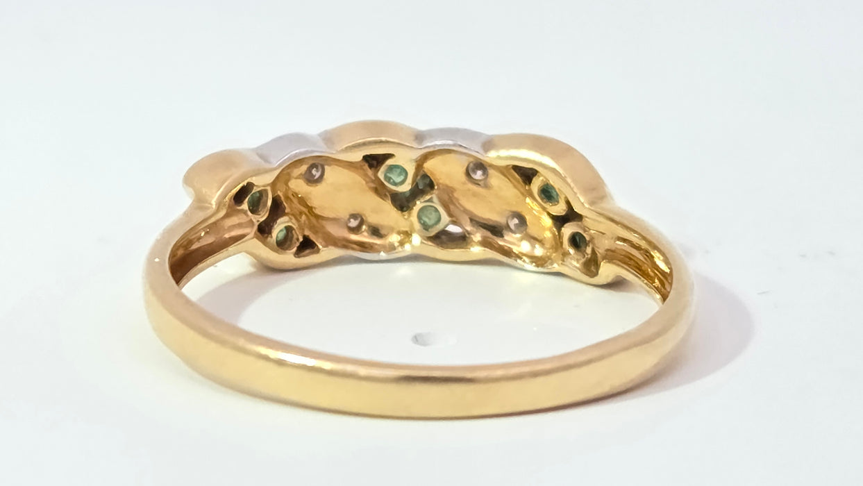 Vintage: 18ct Yellow Gold Emerald & Diamond Crossover Ring — From 1994