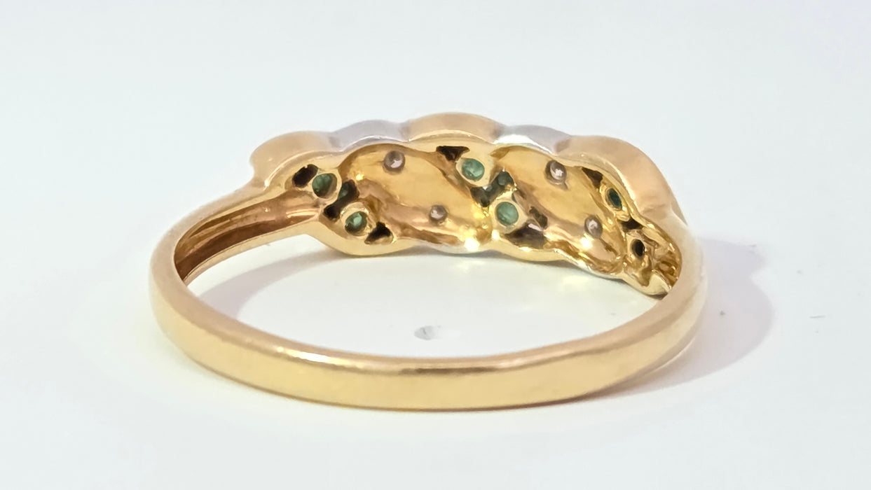 Vintage: 18ct Yellow Gold Emerald & Diamond Crossover Ring — From 1994