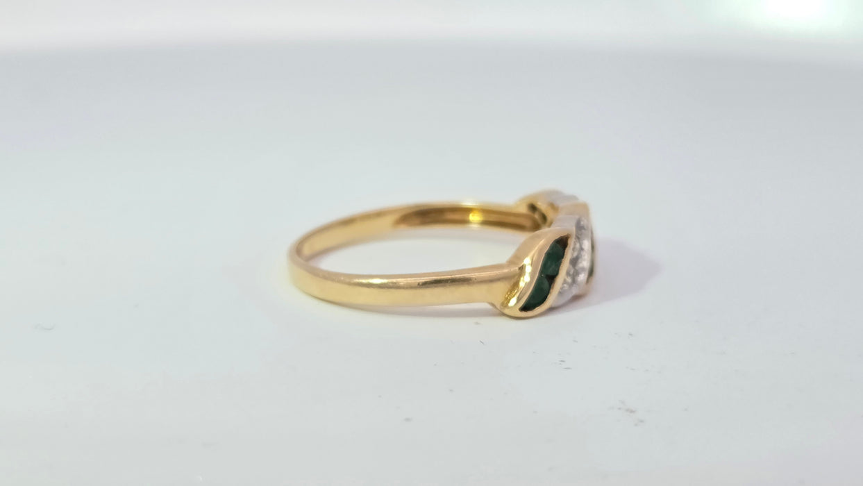 Vintage: 18ct Yellow Gold Emerald & Diamond Crossover Ring — From 1994