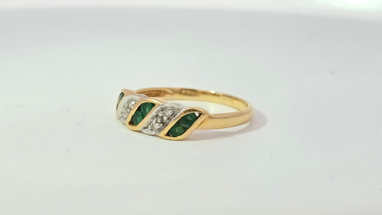 Vintage: 18ct Yellow Gold Emerald & Diamond Crossover Ring — From 1994