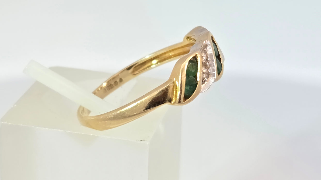 Vintage: 18ct Yellow Gold Emerald & Diamond Crossover Ring — From 1994
