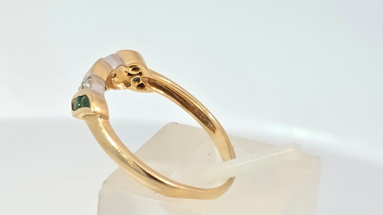 Vintage: 18ct Yellow Gold Emerald & Diamond Crossover Ring — From 1994
