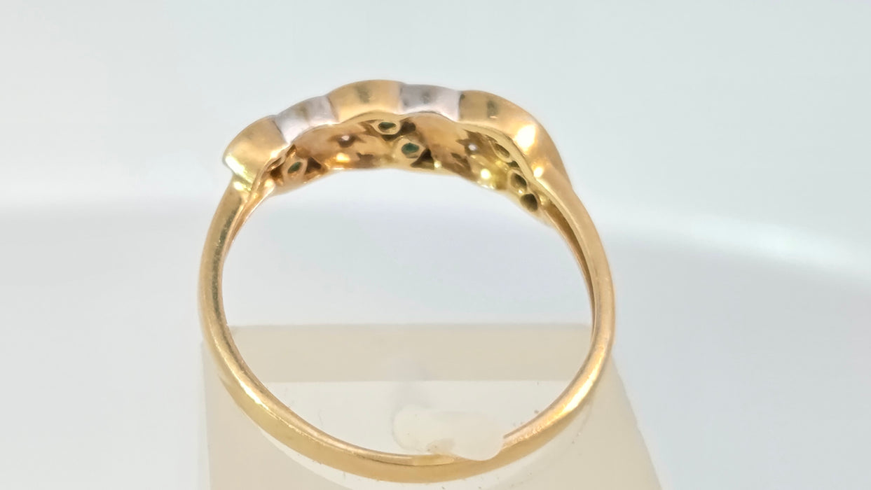 Vintage: 18ct Yellow Gold Emerald & Diamond Crossover Ring — From 1994