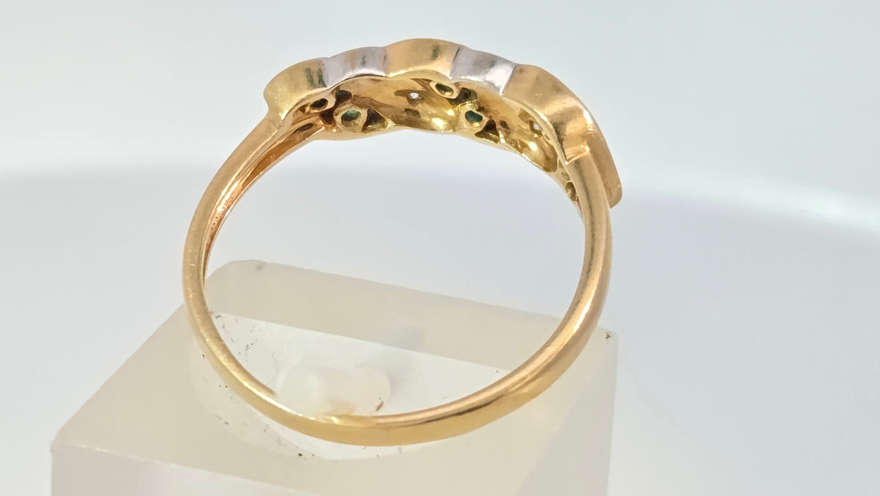 Vintage: 18ct Yellow Gold Emerald & Diamond Crossover Ring — From 1994