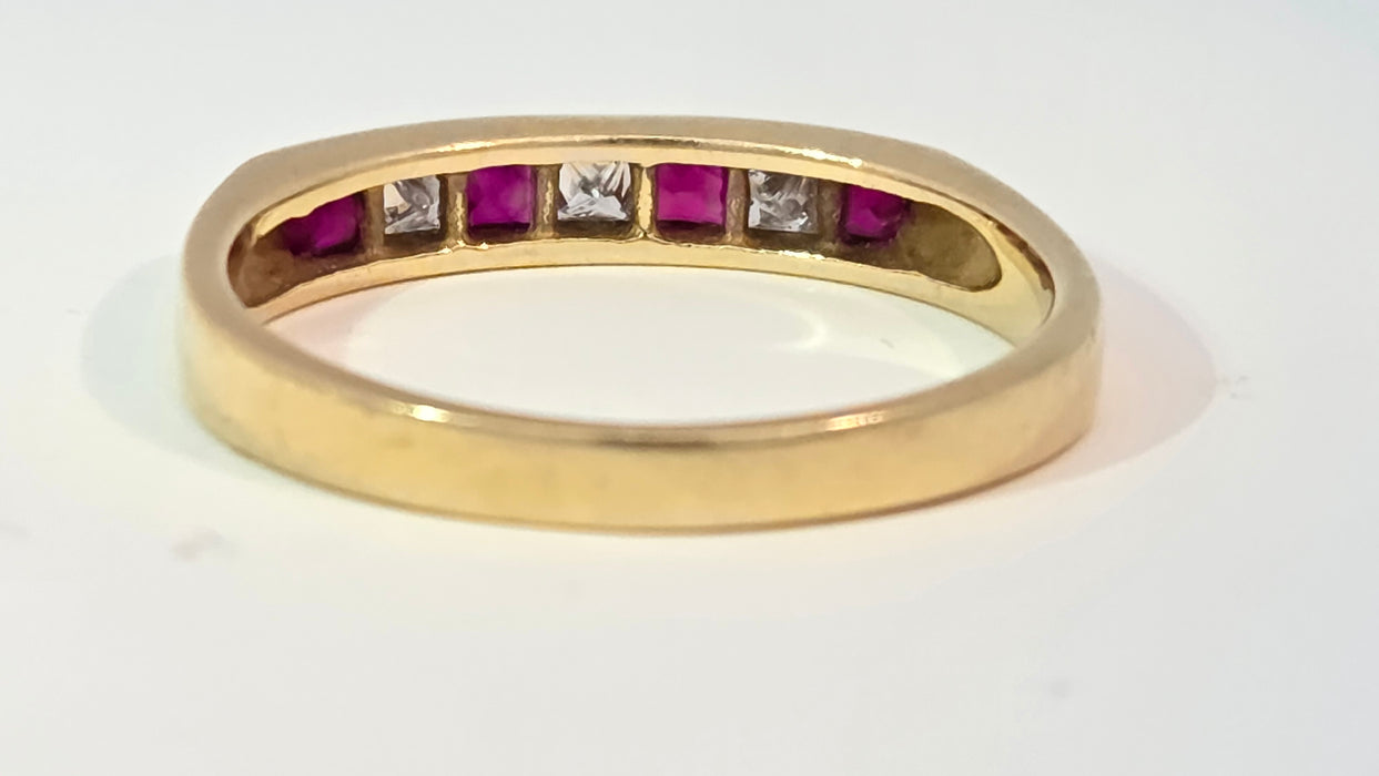 Vintage: 18ct Yellow Gold Ruby & Diamond Stacker Ring — From 1994