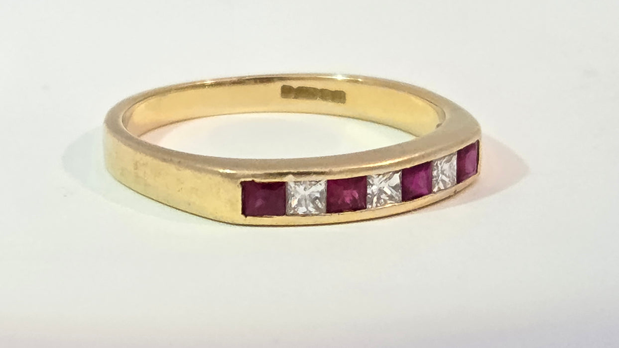 Vintage: 18ct Yellow Gold Ruby & Diamond Stacker Ring — From 1994