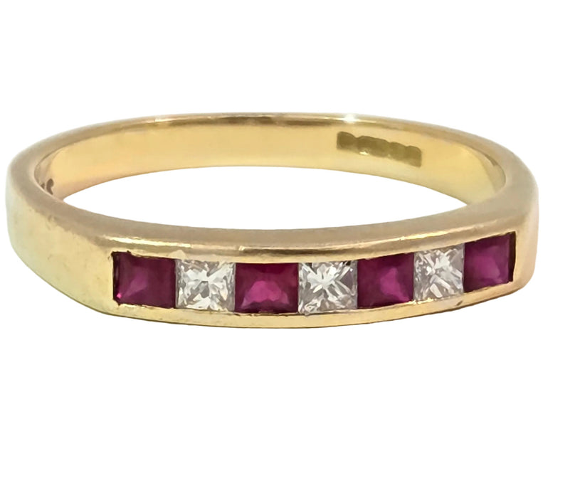 Vintage: 18ct Yellow Gold Ruby & Diamond Stacker Ring — From 1994
