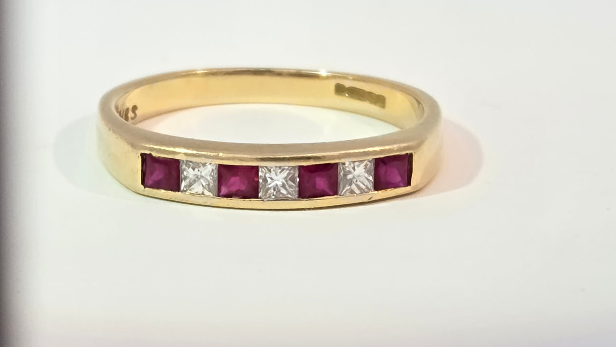 Vintage: 18ct Yellow Gold Ruby & Diamond Stacker Ring — From 1994