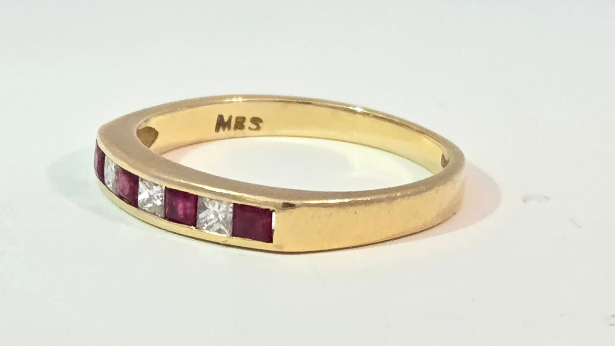 Vintage: 18ct Yellow Gold Ruby & Diamond Stacker Ring — From 1994