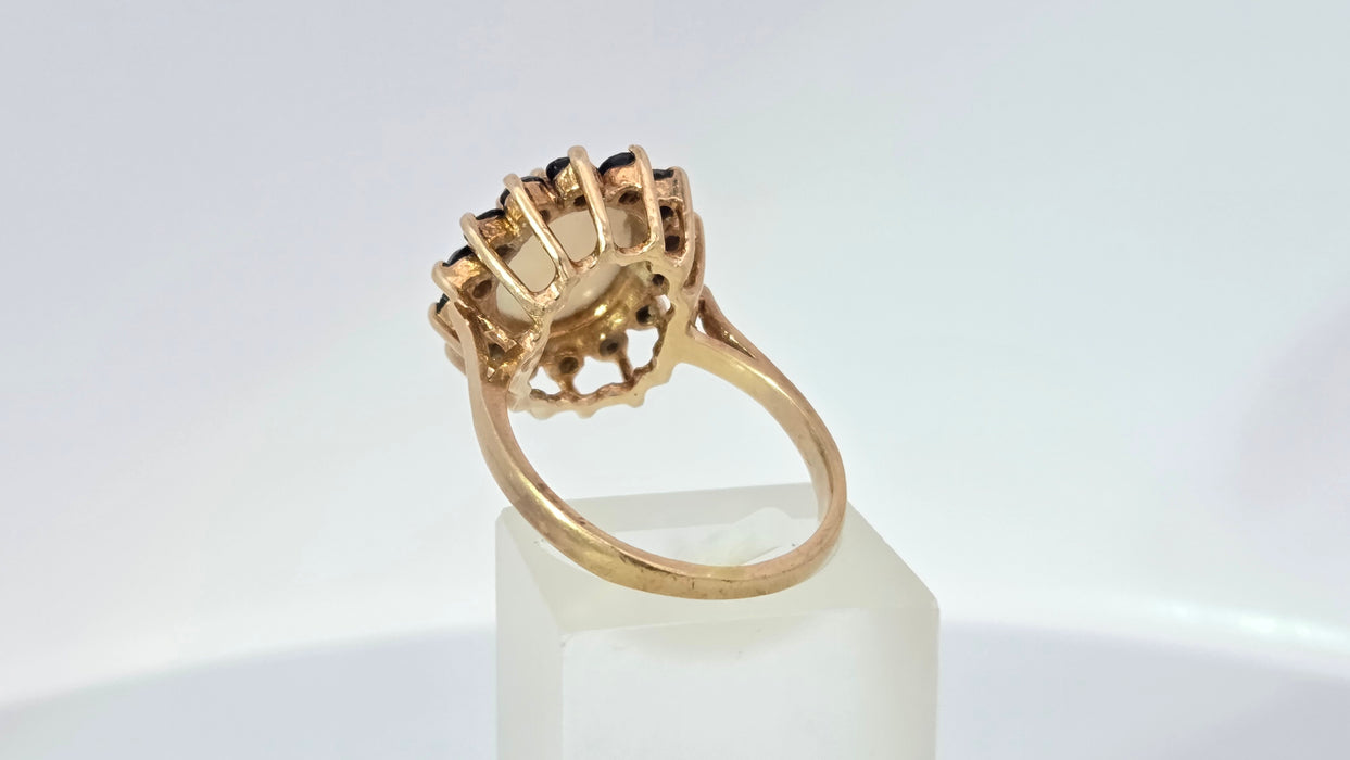 Vintage: 9ct Yellow Gold Opal & Sapphire Cluster Ring — From 1976