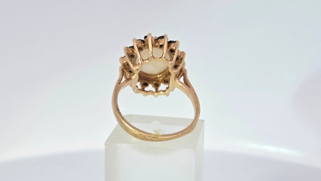 Vintage: 9ct Yellow Gold Opal & Sapphire Cluster Ring — From 1976