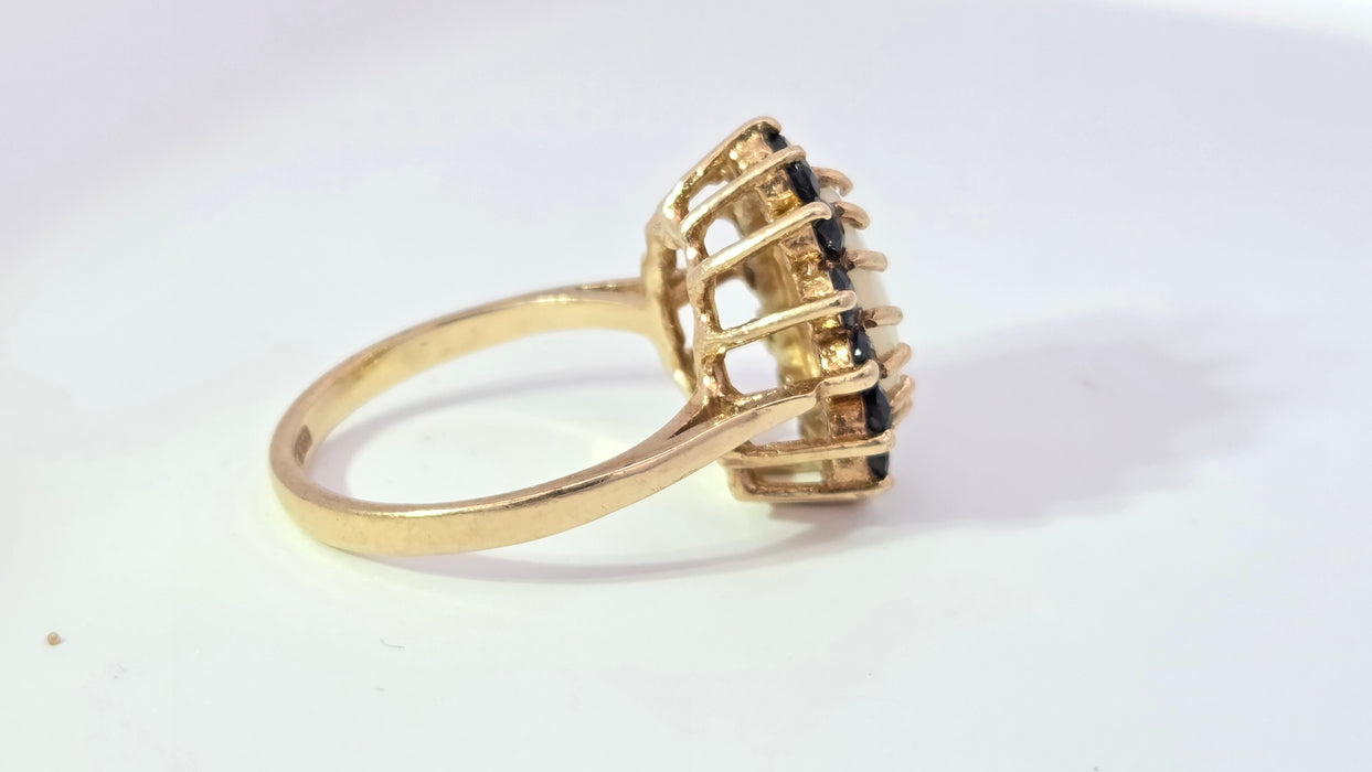 Vintage: 9ct Yellow Gold Opal & Sapphire Cluster Ring — From 1976