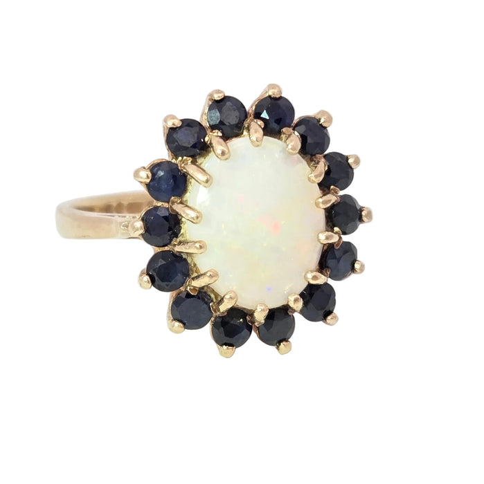 Vintage: 9ct Yellow Gold Opal & Sapphire Cluster Ring — From 1976