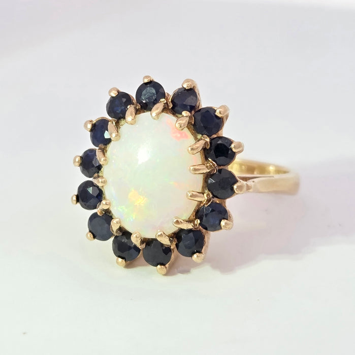 Vintage: 9ct Yellow Gold Opal & Sapphire Cluster Ring — From 1976