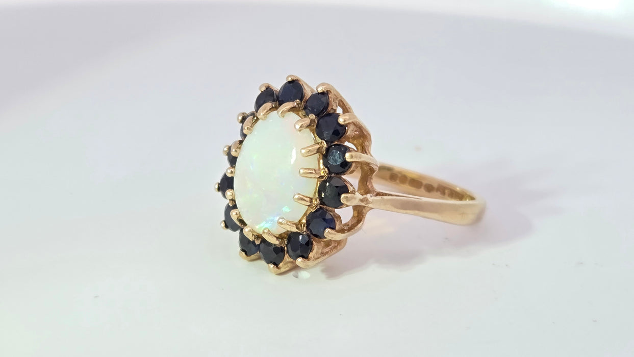 Vintage: 9ct Yellow Gold Opal & Sapphire Cluster Ring — From 1976