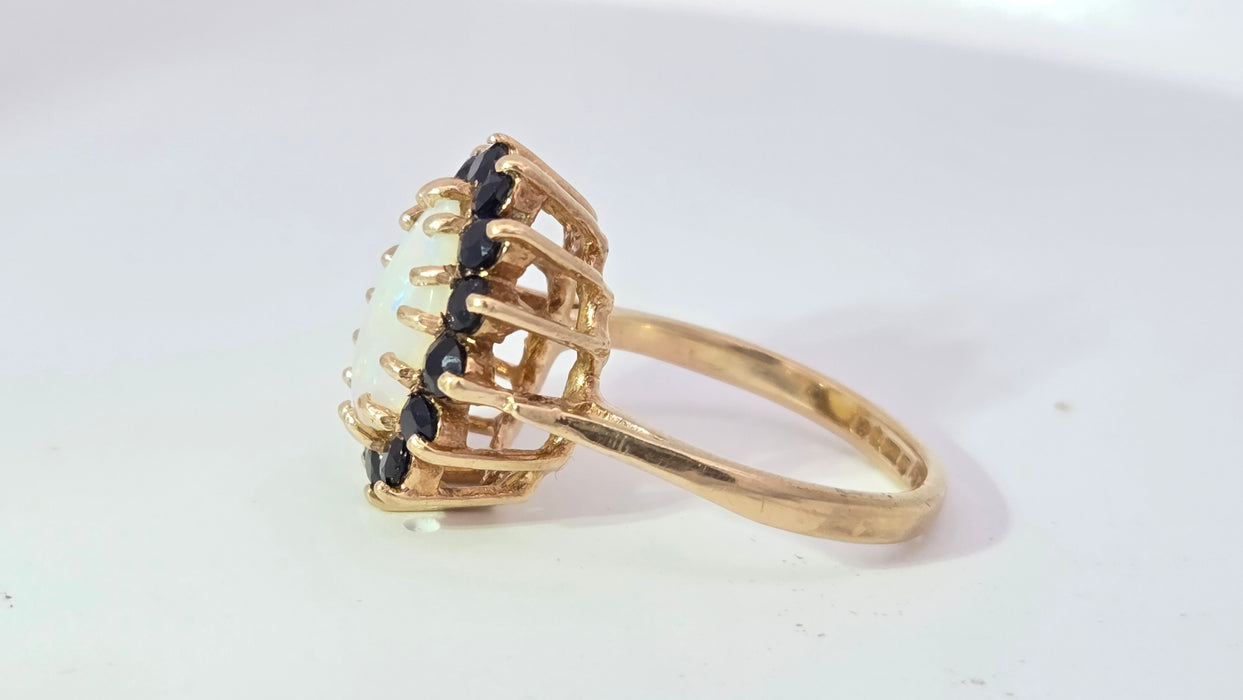 Vintage: 9ct Yellow Gold Opal & Sapphire Cluster Ring — From 1976