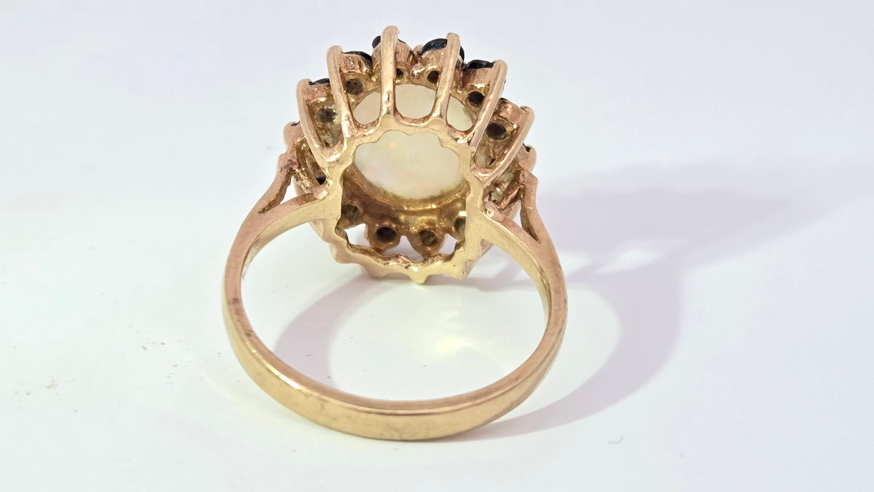 Vintage: 9ct Yellow Gold Opal & Sapphire Cluster Ring — From 1976