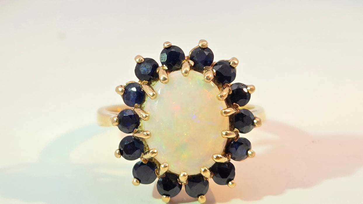 Vintage: 9ct Yellow Gold Opal & Sapphire Cluster Ring — From 1976