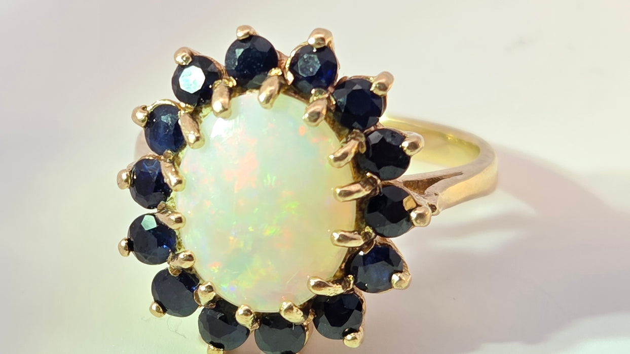 Vintage: 9ct Yellow Gold Opal & Sapphire Cluster Ring — From 1976