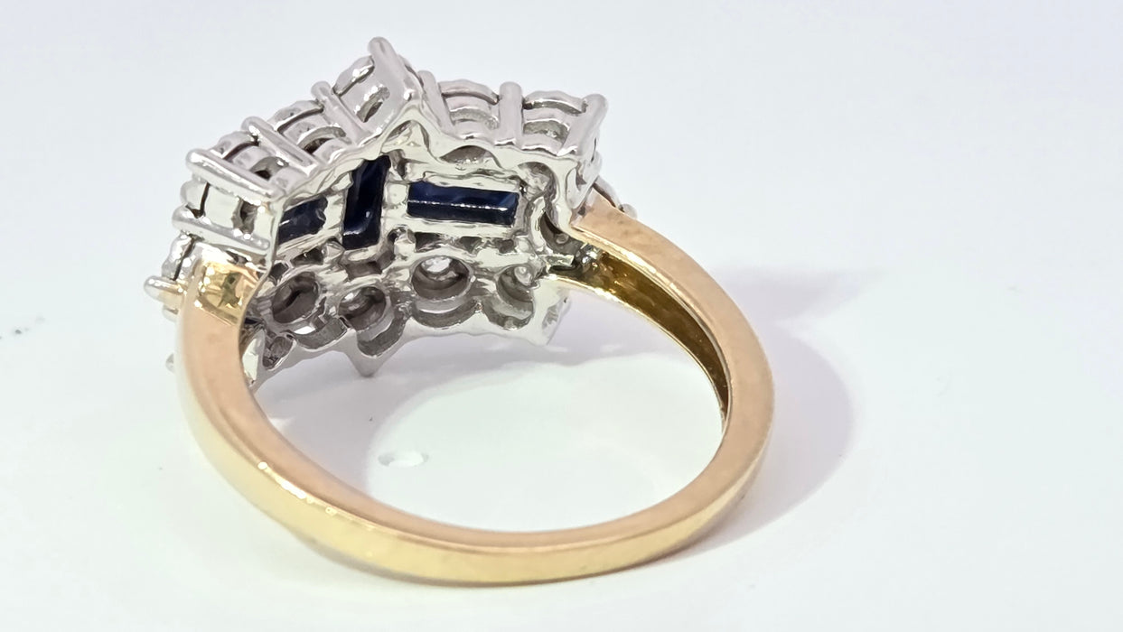 Vintage: 9ct Yellow Gold Sapphire & Diamond Over 1ct Art Deco-Style Dress Ring