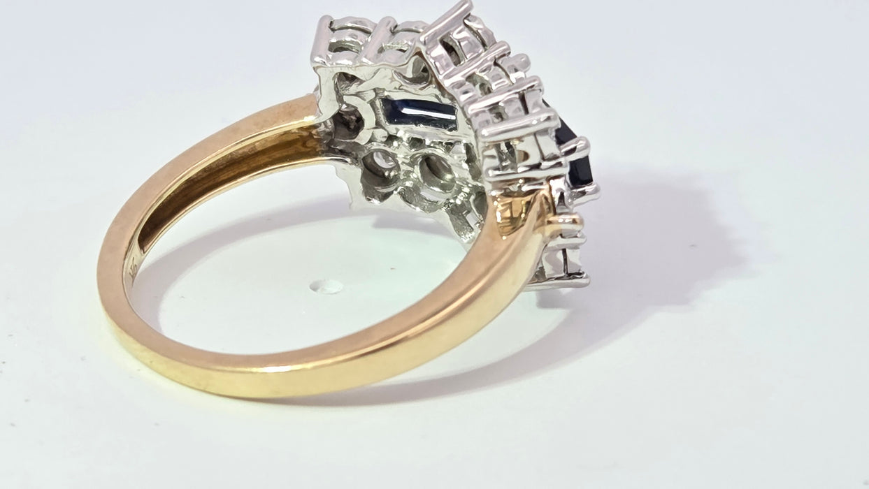 Vintage: 9ct Yellow Gold Sapphire & Diamond Over 1ct Art Deco-Style Dress Ring