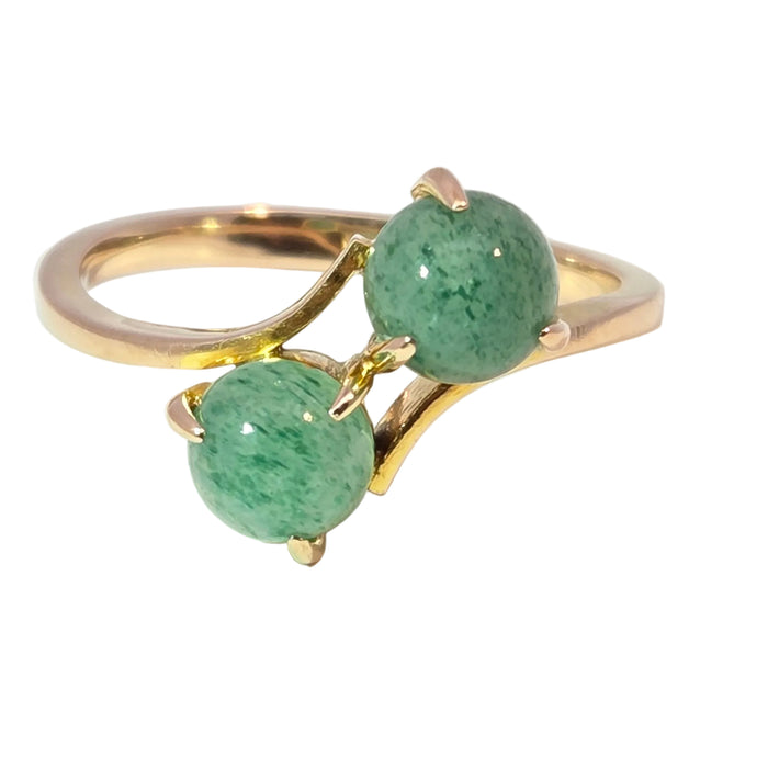 Vintage: 14ct Yellow Gold Twin Aventurine Bypass Crossover Ring