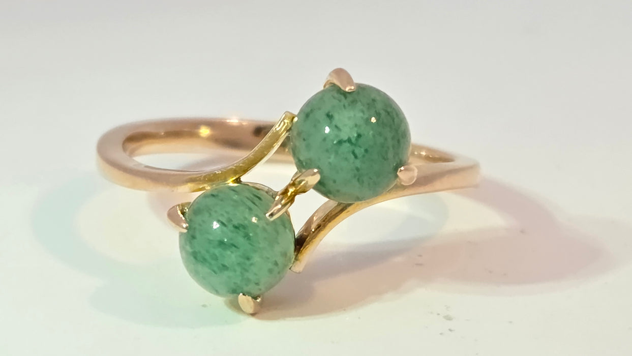 Vintage: 14ct Yellow Gold Twin Aventurine Bypass Crossover Ring