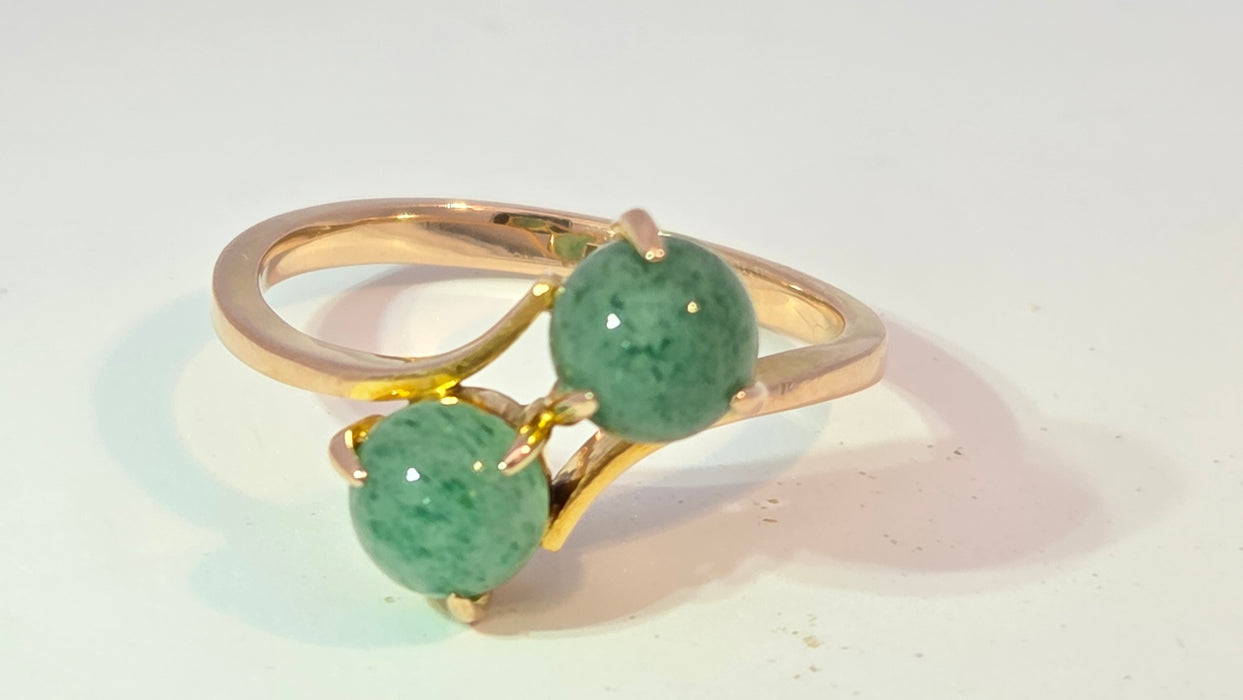 Vintage: 14ct Yellow Gold Twin Aventurine Bypass Crossover Ring