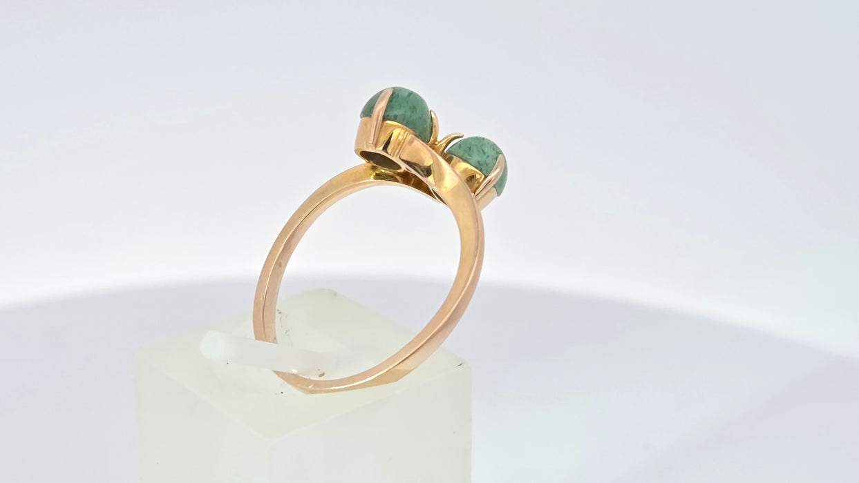 Vintage: 14ct Yellow Gold Twin Aventurine Bypass Crossover Ring