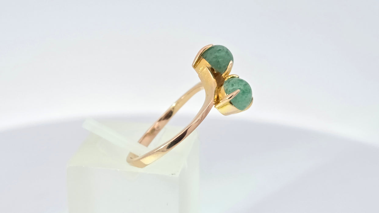 Vintage: 14ct Yellow Gold Twin Aventurine Bypass Crossover Ring