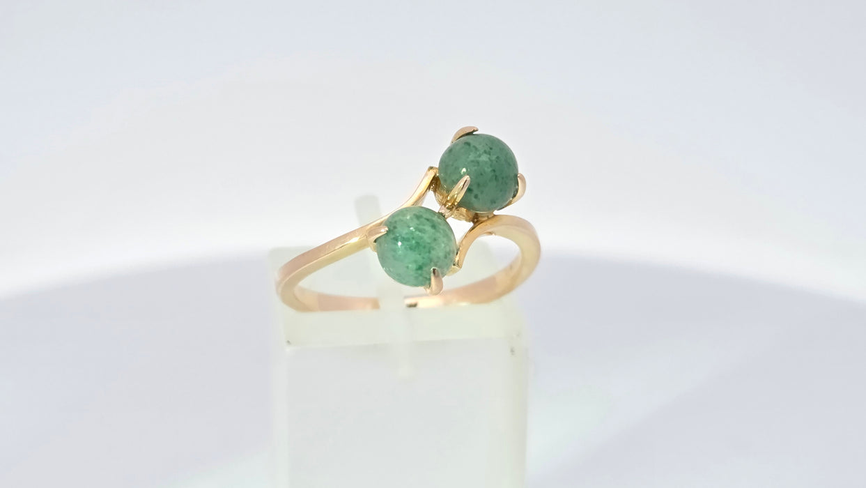 Vintage: 14ct Yellow Gold Twin Aventurine Bypass Crossover Ring