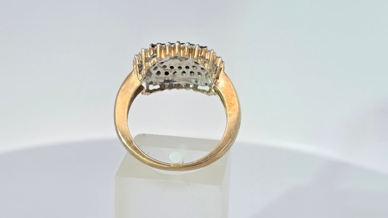 Vintage: 9ct Yellow Gold Black & White Diamond 1.01ct Art Deco-Style Dress Cluster Ring