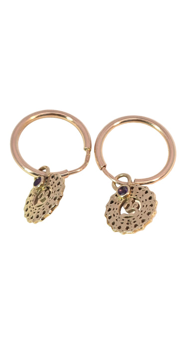 Vintage: Mixed Gold Amethyst Accent Hoop & Openwork Drop Earrings