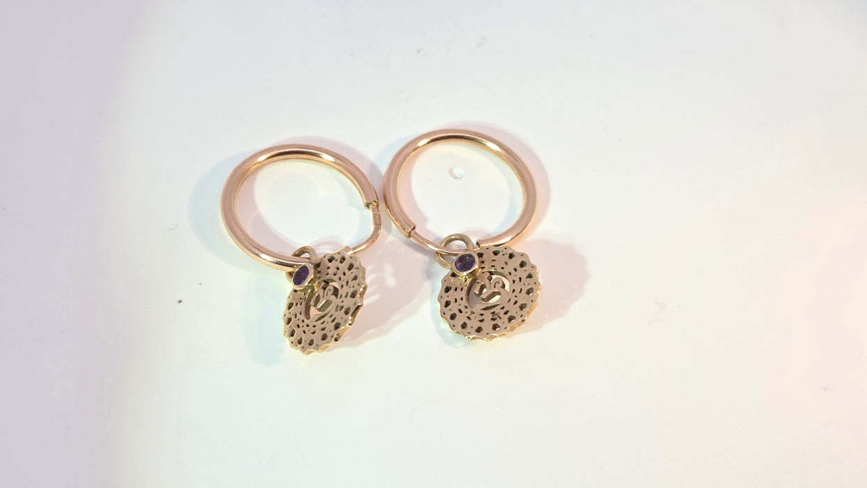 Vintage: Mixed Gold Amethyst Accent Hoop & Openwork Drop Earrings