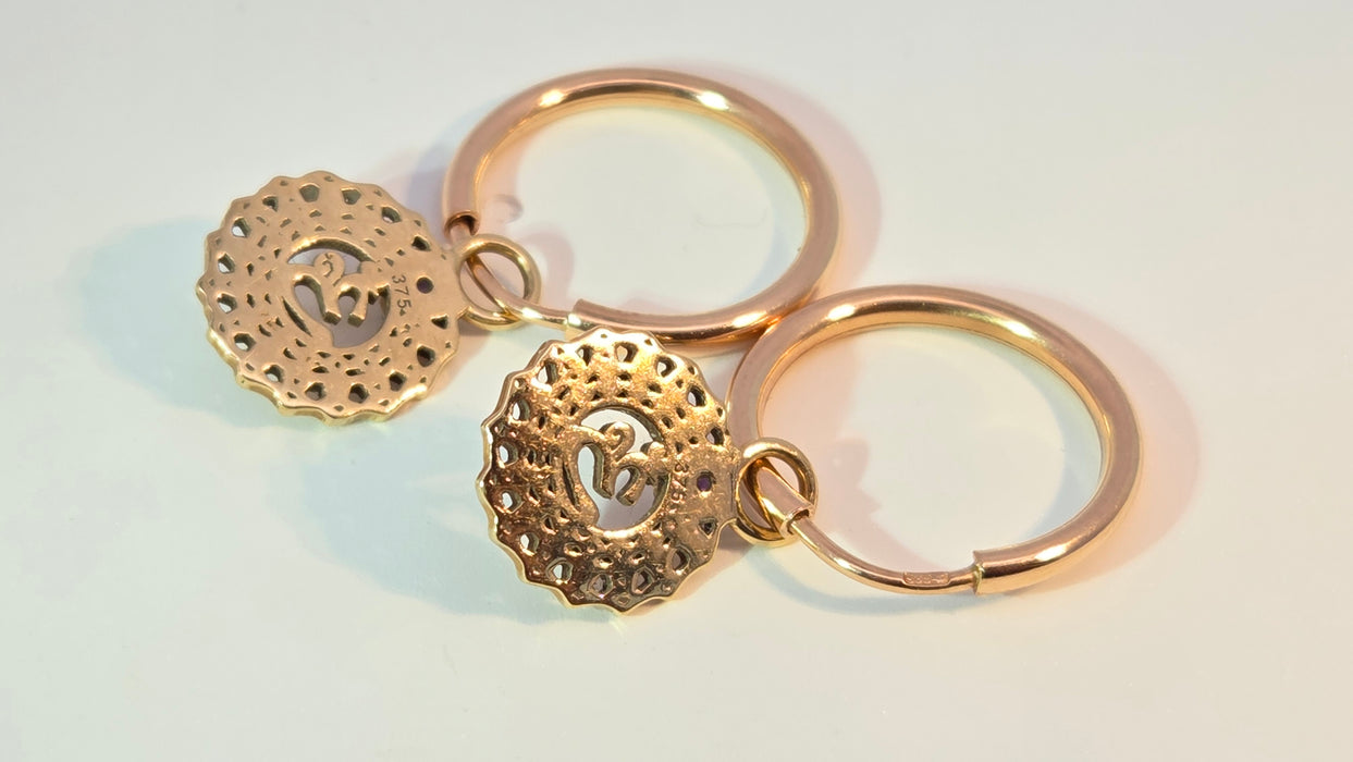 Vintage: Mixed Gold Amethyst Accent Hoop & Openwork Drop Earrings