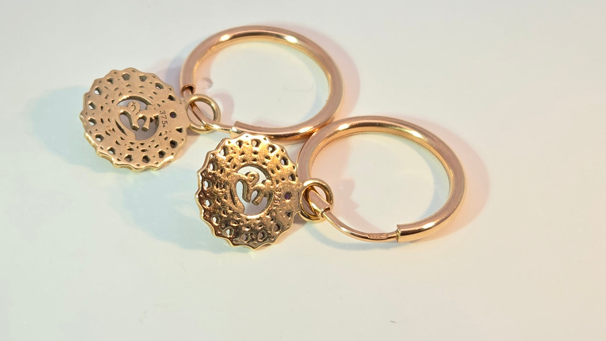 Vintage: Mixed Gold Amethyst Accent Hoop & Openwork Drop Earrings