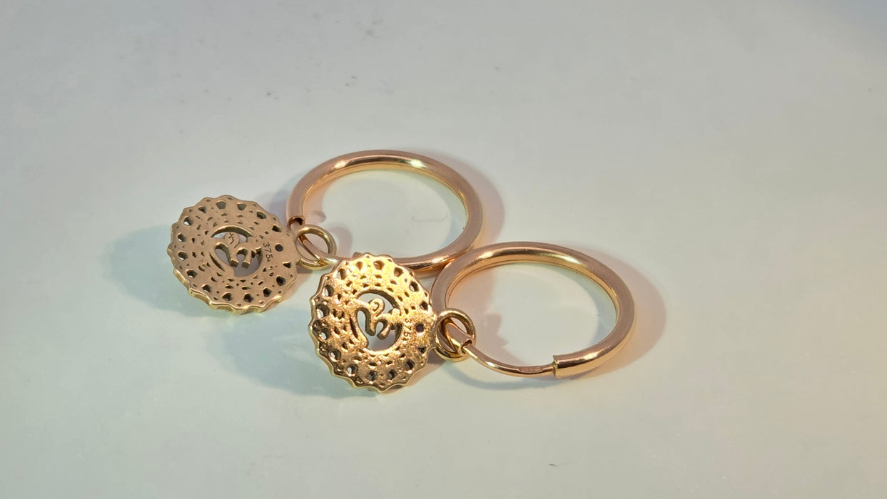 Vintage: Mixed Gold Amethyst Accent Hoop & Openwork Drop Earrings