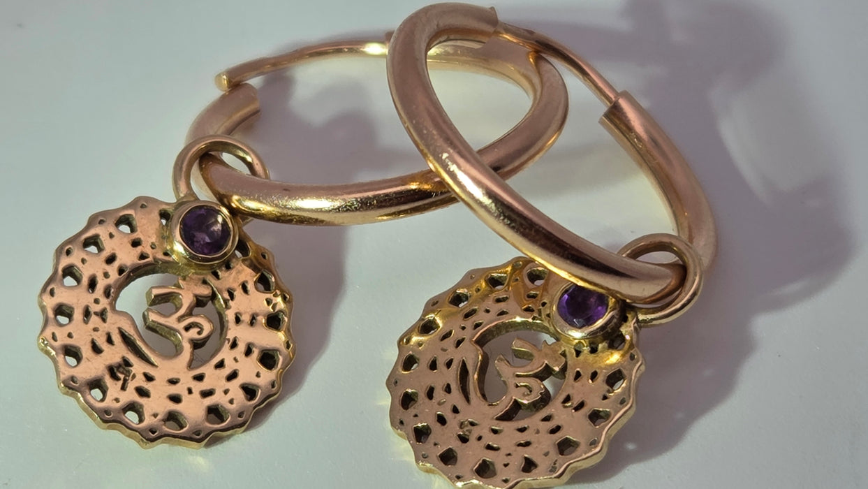 Vintage: Mixed Gold Amethyst Accent Hoop & Openwork Drop Earrings