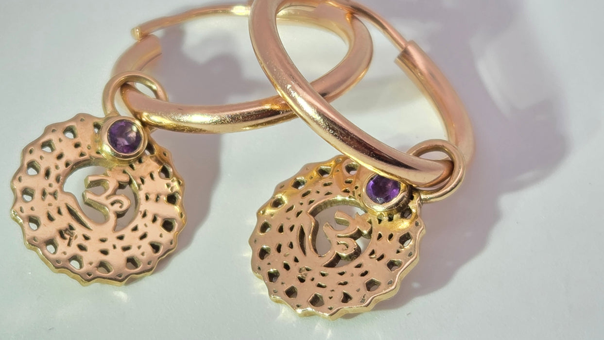 Vintage: Mixed Gold Amethyst Accent Hoop & Openwork Drop Earrings