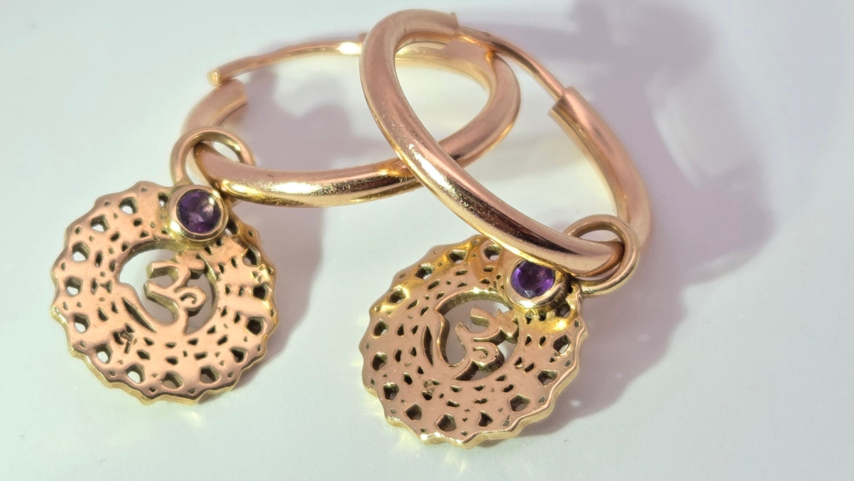 Vintage: Mixed Gold Amethyst Accent Hoop & Openwork Drop Earrings