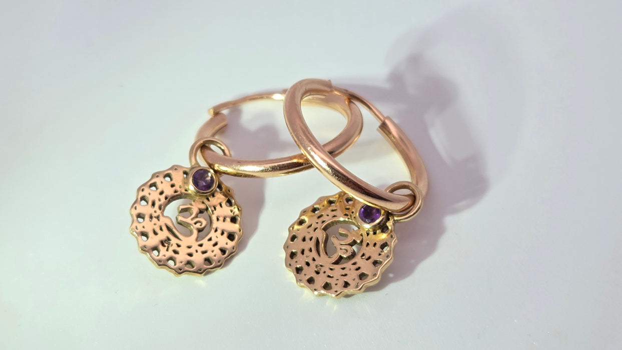 Vintage: Mixed Gold Amethyst Accent Hoop & Openwork Drop Earrings