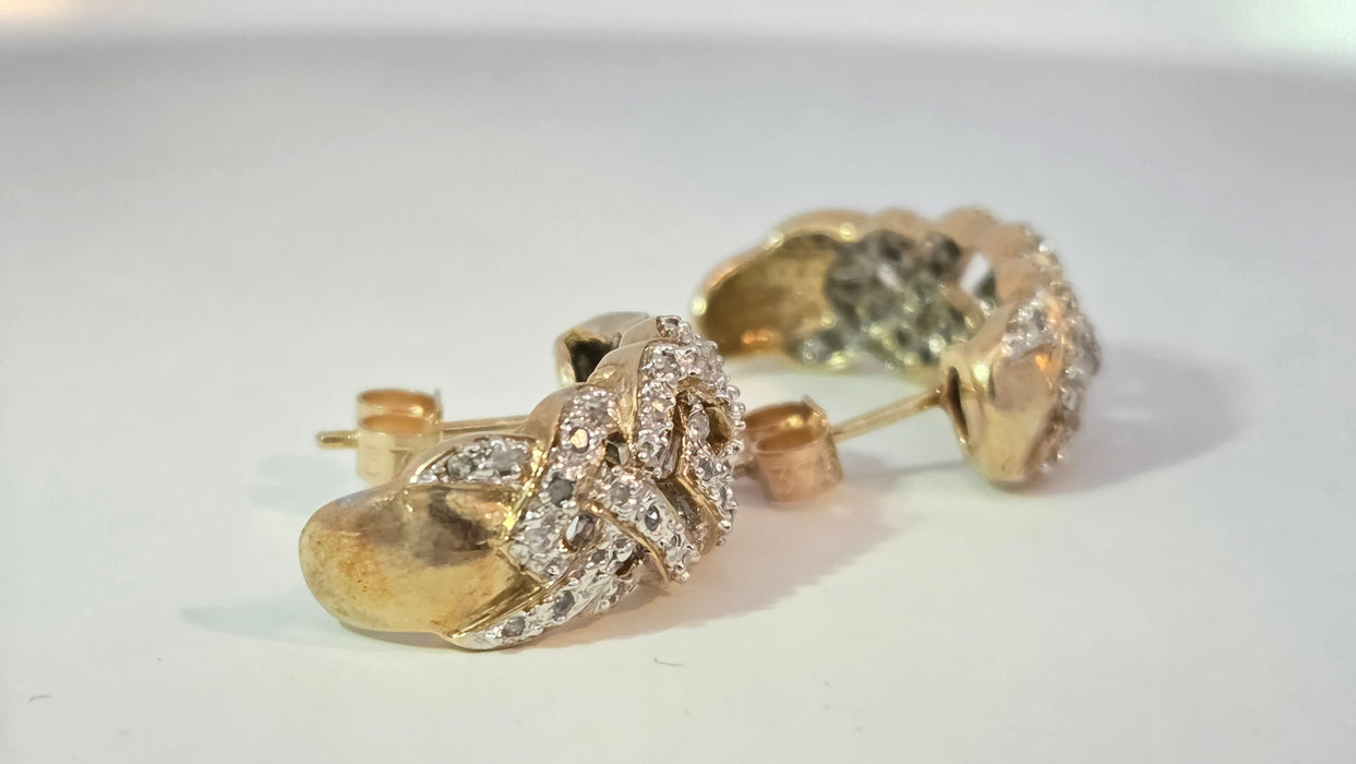 Vintage: 9ct Yellow Gold 84 Diamond Half Hoop Earrings