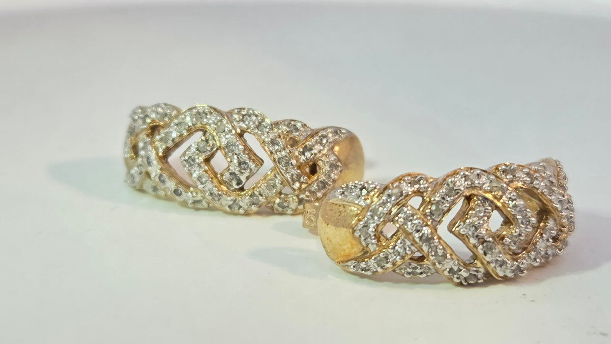 Vintage: 9ct Yellow Gold 84 Diamond Half Hoop Earrings