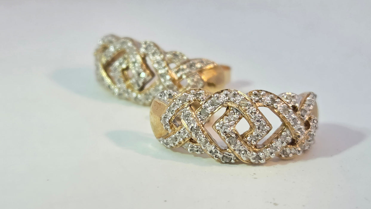 Vintage: 9ct Yellow Gold 84 Diamond Half Hoop Earrings