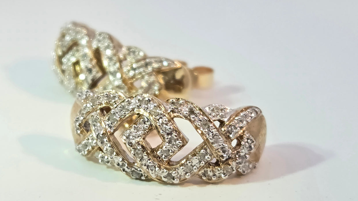 Vintage: 9ct Yellow Gold 84 Diamond Half Hoop Earrings