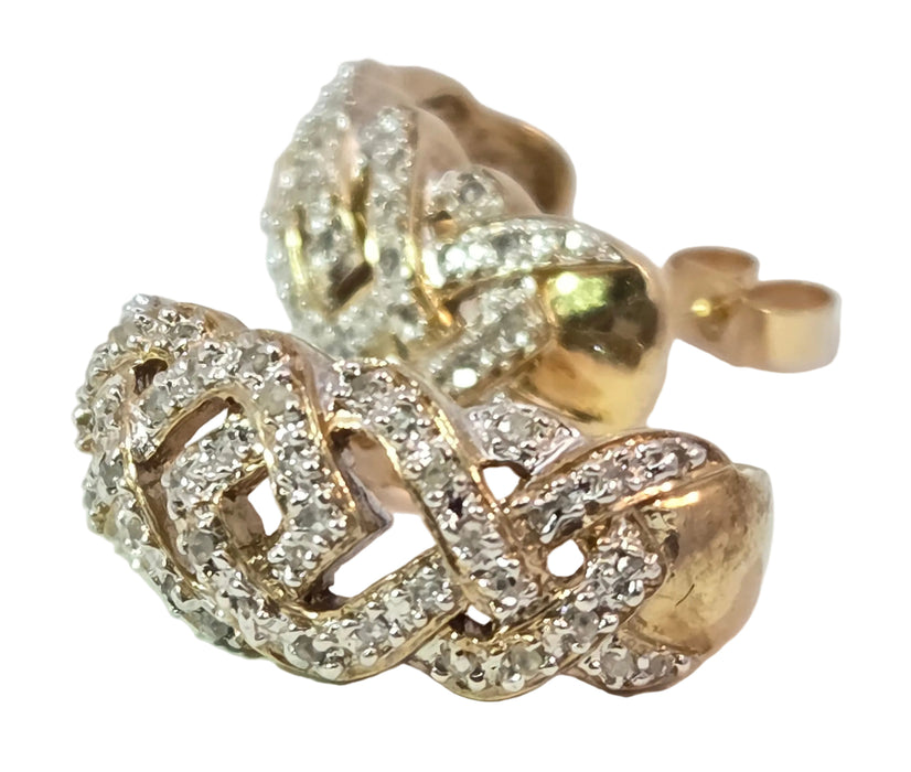 Vintage: 9ct Yellow Gold 84 Diamond Half Hoop Earrings