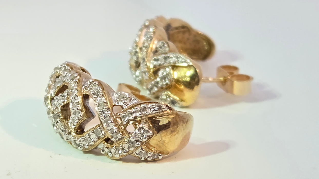 Vintage: 9ct Yellow Gold 84 Diamond Half Hoop Earrings