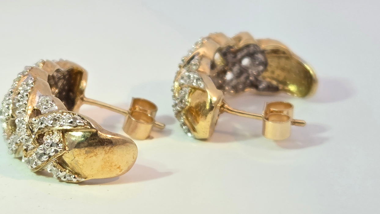 Vintage: 9ct Yellow Gold 84 Diamond Half Hoop Earrings