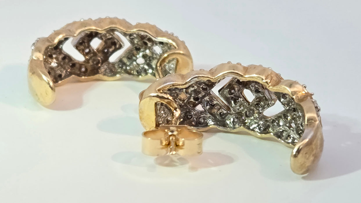 Vintage: 9ct Yellow Gold 84 Diamond Half Hoop Earrings