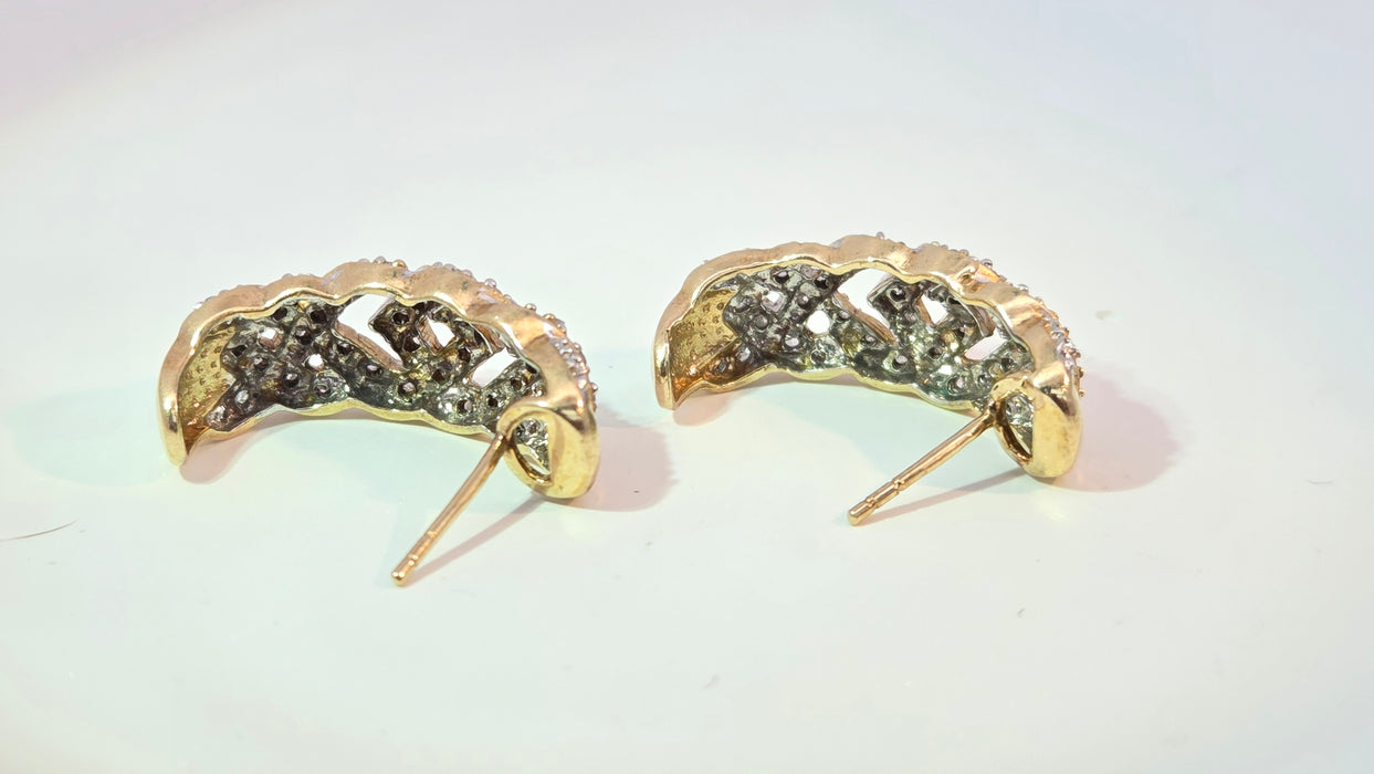 Vintage: 9ct Yellow Gold 84 Diamond Half Hoop Earrings